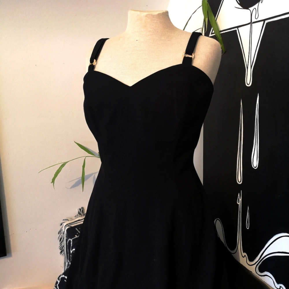 Vintage 80s Fit and Flare LBD With Rhinestone Detail